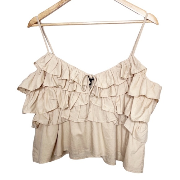 Express Tan Ruffle Chest Spaghetti Strap Feminine Crop Top Tank - Picture 6 of 15